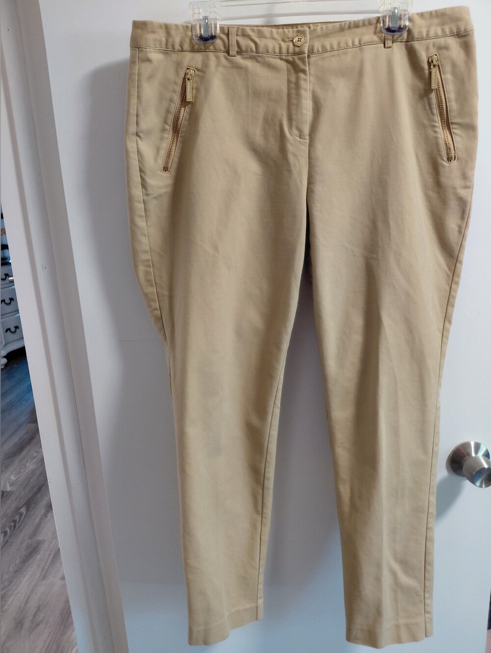 Michael Kors Beige Khaki Pants with Gold Zippers